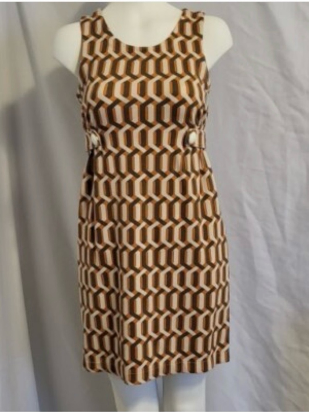 Banana Republic Geometric Brown & Ivory Sleeveless Shift Dress